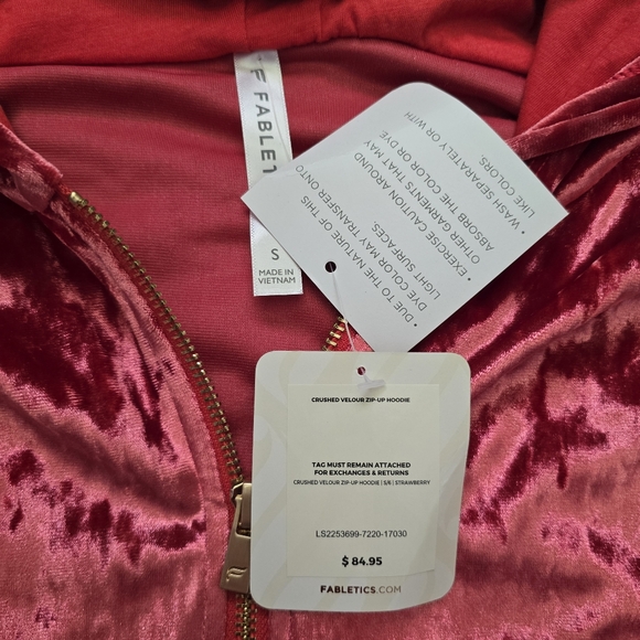 Fabletics Crushed Velour Zip Up Hoodie Strawberry Red - Small - Picture 5 of 8